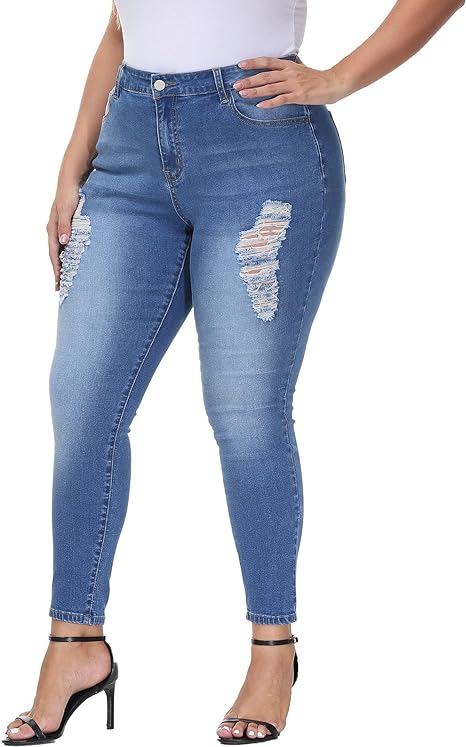Womens Plus Size Skinny Jeans Stretchy High Waisted Ankle Jean view 6