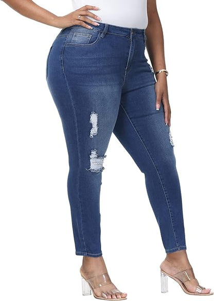 Womens Plus Size Skinny Jeans Stretchy High Waisted Ankle Jean view 6