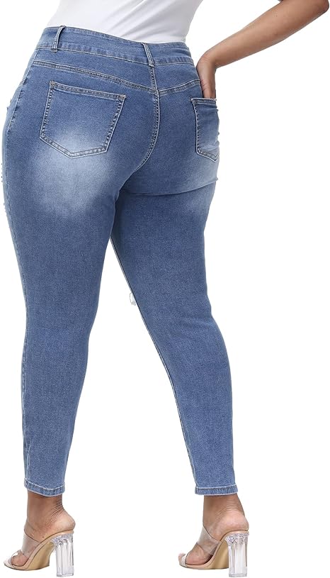 Womens Plus Size Skinny Jeans Stretchy High Waisted Ankle Jean view 2