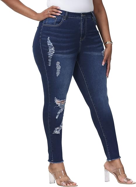 Womens Plus Size Skinny Jeans Stretchy High Waisted Ankle Jean view 6