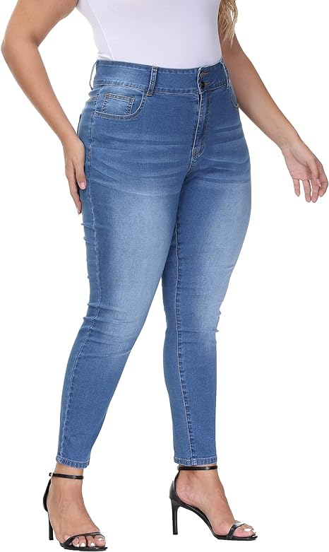 Womens Plus Size Skinny Jeans Stretchy High Waisted Ankle Jean view 5