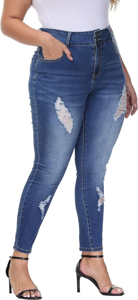 Womens Plus Size Skinny Jeans Stretchy High Waisted Ankle Jean view 6