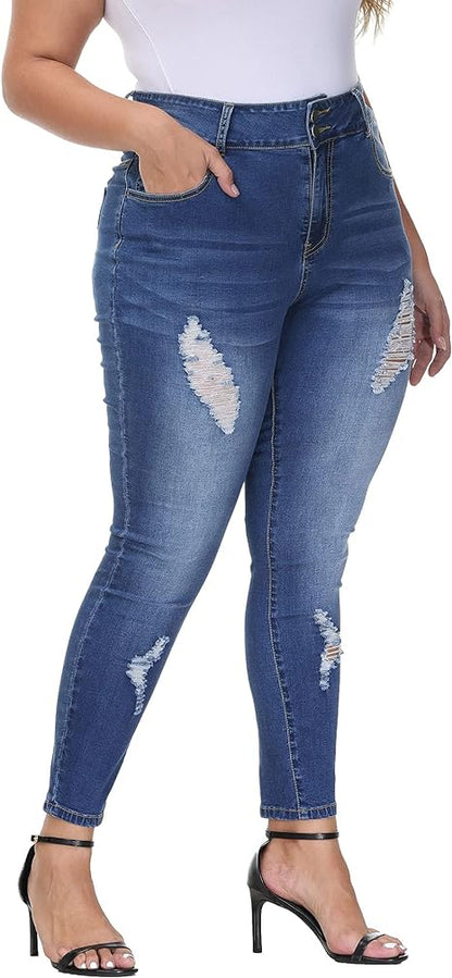 Womens Plus Size Skinny Jeans Stretchy High Waisted Ankle Jean view 6
