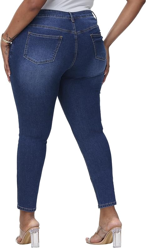 Womens Plus Size Skinny Jeans Stretchy High Waisted Classic Ankle Jean view 2