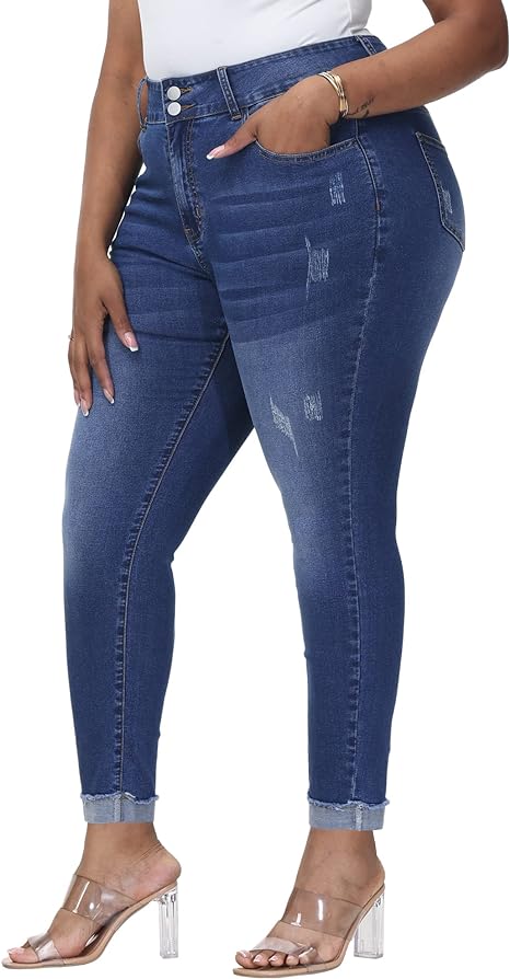 Womens Plus Size Skinny Jeans Stretchy High Waisted Ankle Jean view 5