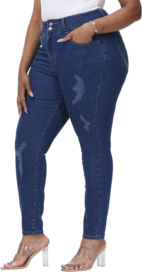 Womens Plus Size Skinny Jeans Stretchy High Waisted Ankle Jean view 5