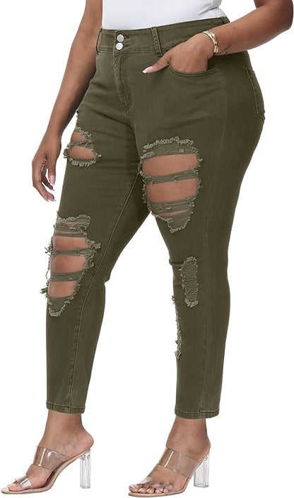 Womens Plus Size Skinny Jeans Stretchy High Waisted Ankle Jean view 6