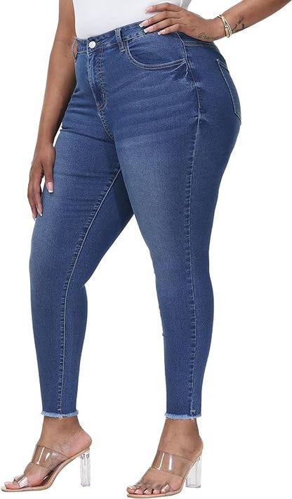 Womens Plus Size Skinny Jeans Stretchy High Waisted Classic Ankle Jean view 6