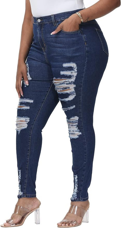 Womens Plus Size Skinny Jeans Stretchy High Waisted Ankle Jean view 5