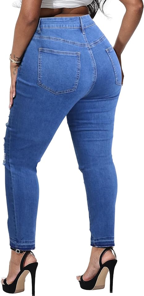 Womens Plus Size Skinny Jeans Stretchy High Waisted Ankle Jean view 2