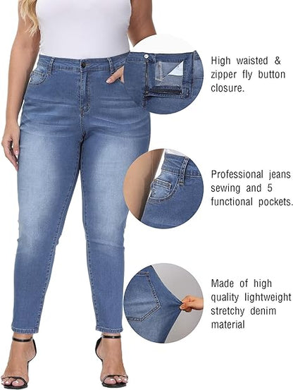 Womens Plus Size Skinny Jeans Stretchy High Waisted Ankle Jean view 3