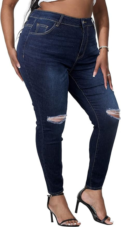Womens Plus Size Skinny Jeans Stretchy High Waisted Ankle Jean view 4