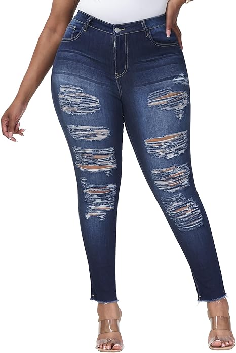 Womens Plus Size Skinny Jeans Stretchy High Waisted Ankle Jean view 5