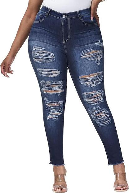 Womens Plus Size Skinny Jeans Stretchy High Waisted Ankle Jean view 5