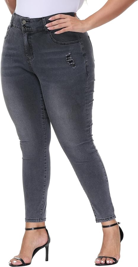 Womens Plus Size Skinny Jeans Stretchy High Waisted Classic Ankle Jean view 5