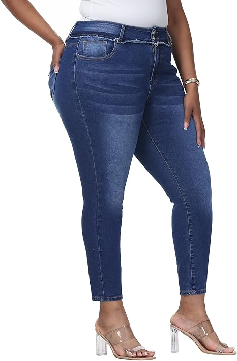 Womens Plus Size Skinny Jeans Stretchy High Waisted Ankle Jean view 5