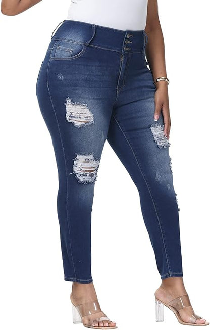 Womens Plus Size Skinny Jeans Stretchy High Waisted Ankle Jean view 5