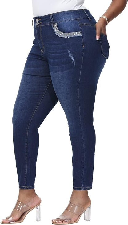 Womens Plus Size Skinny Jeans Stretchy High Waisted Ankle Jean view 5