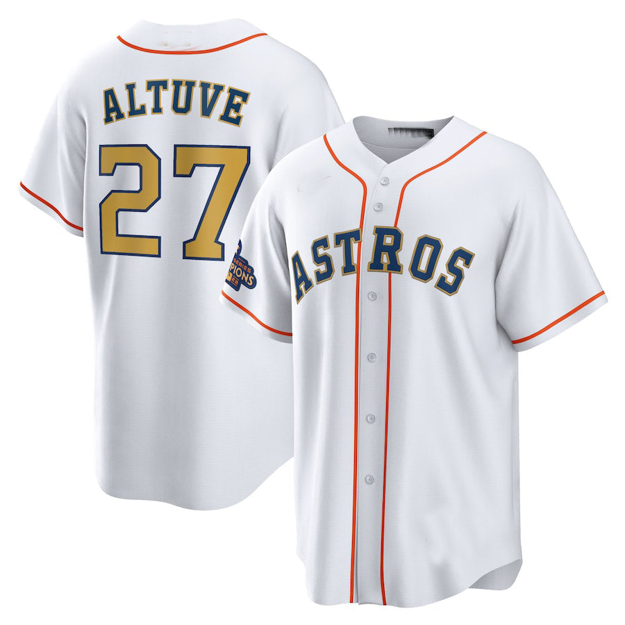 #27 Jose Altuve Houston Astros White 2023 gold collection replica player Stitches Baseball Jerseys - Main View