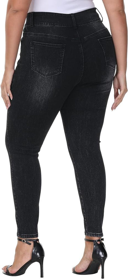 Womens Plus Size Skinny Jeans Stretchy High Waisted Classic Ankle Jean view 2