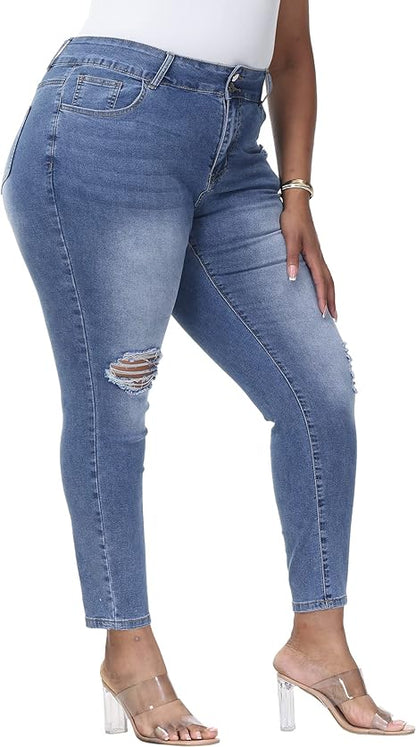 Womens Plus Size Skinny Jeans Stretchy High Waisted Ankle Jean view 5