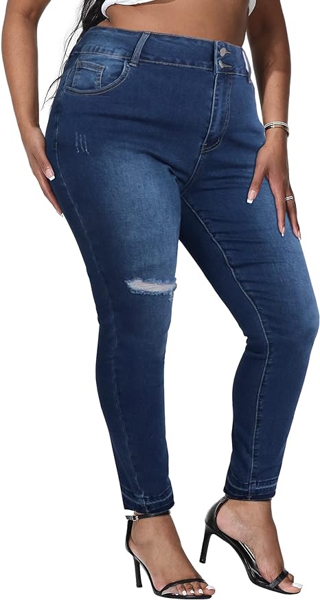 Womens Plus Size Skinny Jeans Stretchy High Waisted Ankle Jean view 5