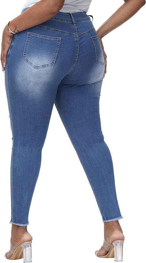 Womens Plus Size Skinny Jeans Stretchy High Waisted Ankle Jean view 2