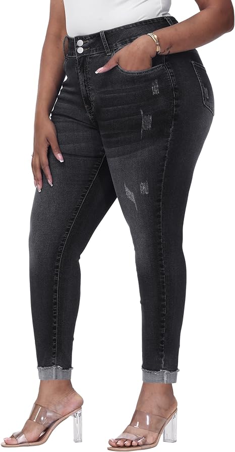 Womens Plus Size Skinny Jeans Stretchy High Waisted Ankle Jean view 5
