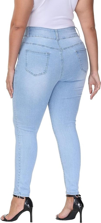 Womens Plus Size Skinny Jeans Stretchy High Waisted Ankle Jean view 2