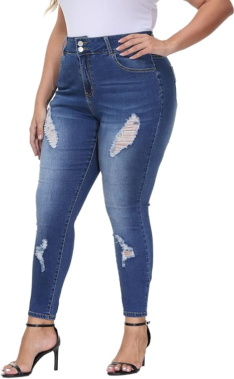 Womens Plus Size Skinny Jeans Stretchy High Waisted Ankle Jean view 5