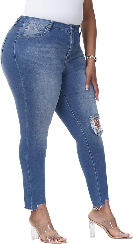 Womens Plus Size Skinny Jeans Stretchy High Waisted Ankle Jean view 5