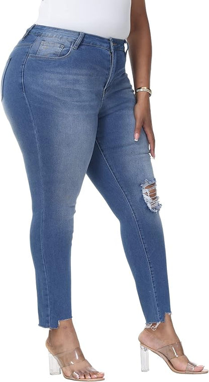 Womens Plus Size Skinny Jeans Stretchy High Waisted Ankle Jean view 5