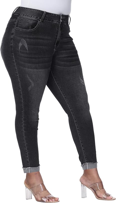 Womens Plus Size Skinny Jeans Stretchy High Waisted Ankle Jean view 6