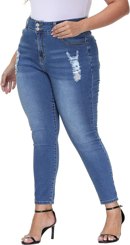 Womens Plus Size Skinny Jeans Stretchy High Waisted Ankle Jean