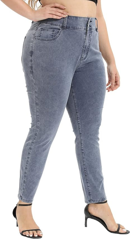 Womens Plus Size Skinny Tapered Pants Comfy Stretch High Waist Ankle Jean view 4
