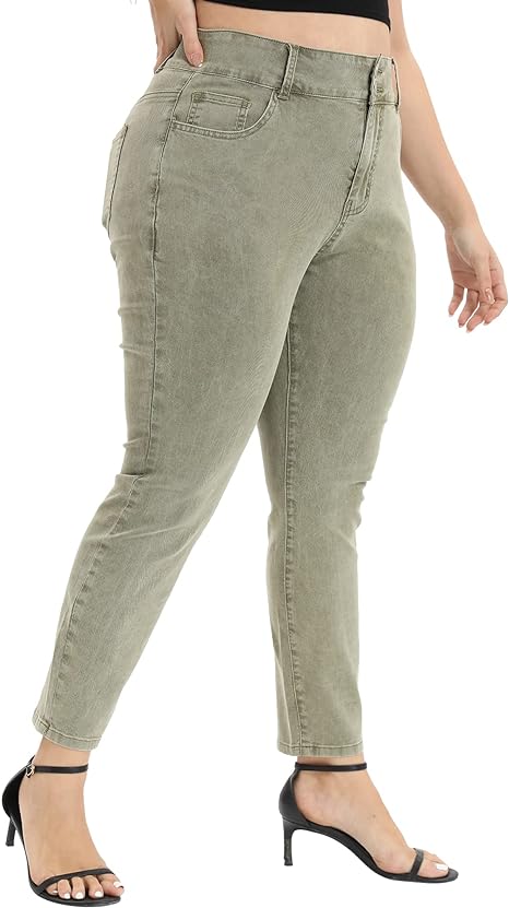 Womens Plus Size Skinny Tapered Pants Comfy Stretch High Waist Ankle Jean view 5