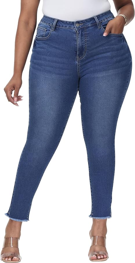 Womens Plus Size Skinny Jeans Stretchy High Waisted Classic Ankle Jean view 5