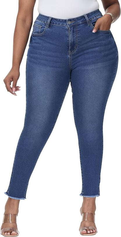 Womens Plus Size Skinny Jeans Stretchy High Waisted Classic Ankle Jean view 5