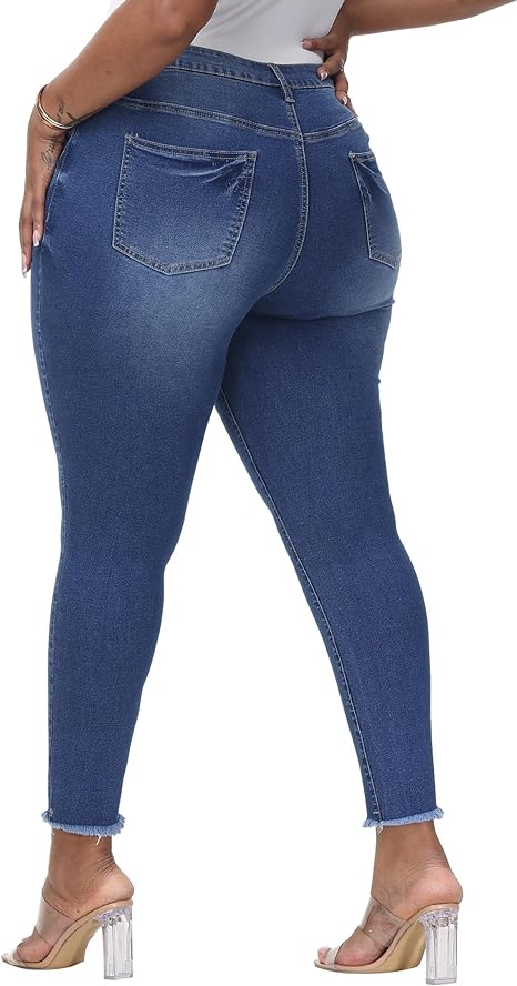 Womens Plus Size Skinny Jeans Stretchy High Waisted Classic Ankle Jean view 2