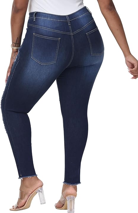 Womens Plus Size Skinny Jeans Stretchy High Waisted Ankle Jean view 2