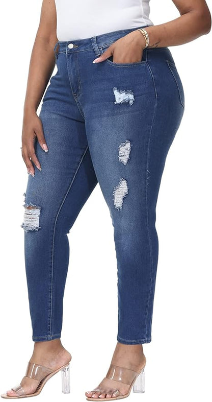 Womens Plus Size Skinny Jeans Stretchy High Waisted Ankle Jean view 5