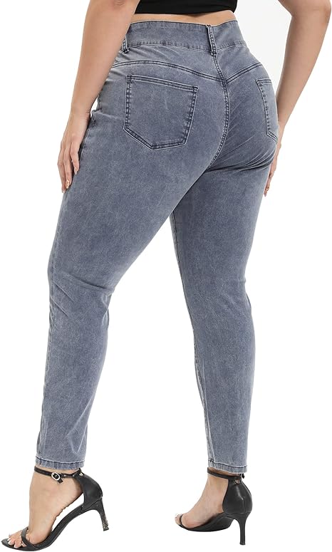 Womens Plus Size Skinny Tapered Pants Comfy Stretch High Waist Ankle Jean view 2