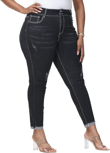 Womens Plus Size Skinny Jeans Stretchy High Waisted Ankle Jean view 6
