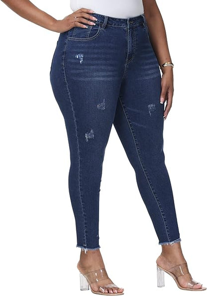 Womens Plus Size Skinny Jeans Stretchy High Waisted Ankle Jean view 5