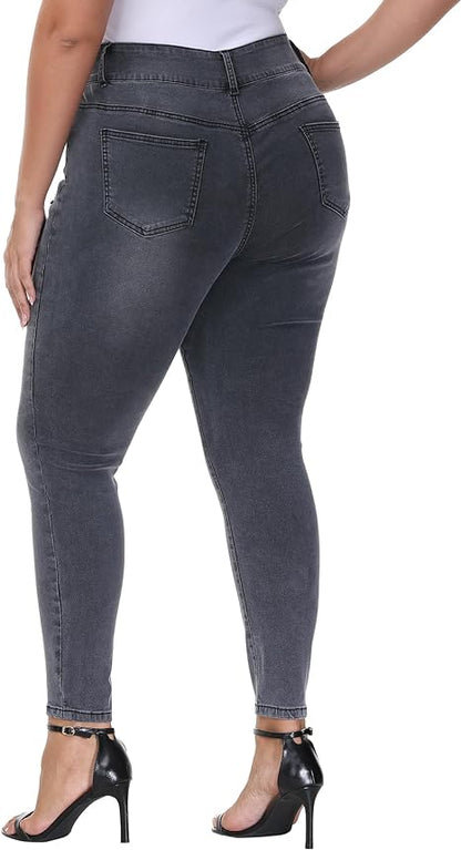 Womens Plus Size Skinny Jeans Stretchy High Waisted Classic Ankle Jean view 2