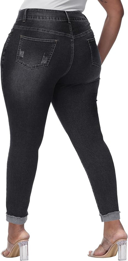Womens Plus Size Skinny Jeans Stretchy High Waisted Ankle Jean view 2