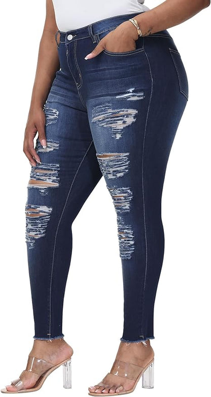 Womens Plus Size Skinny Jeans Stretchy High Waisted Ankle Jean view 6