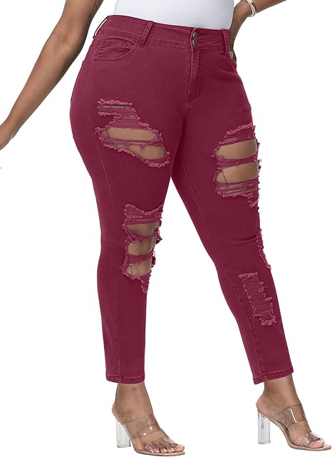 Womens Plus Size Skinny Jeans Stretchy High Waisted Ankle Jean view 6