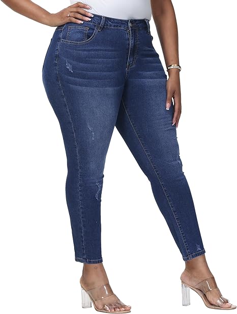 Womens Plus Size Skinny Jeans Stretchy High Waisted Classic Ankle Jean view 6