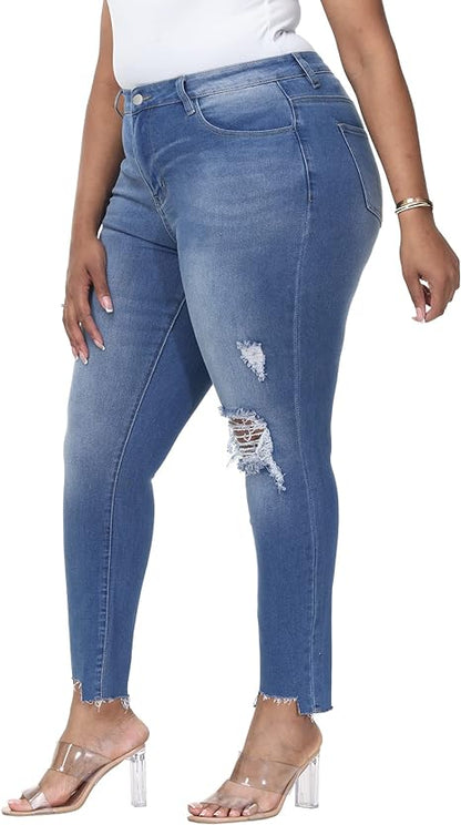 Womens Plus Size Skinny Jeans Stretchy High Waisted Ankle Jean view 6